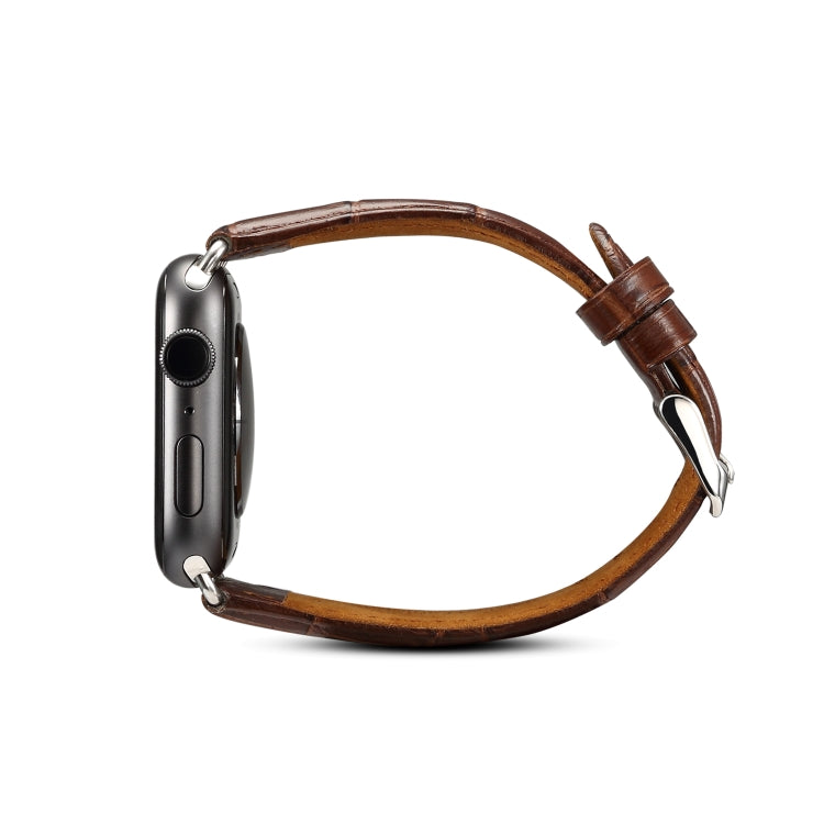 Denior Crocodile Grain Watch Cowhide Leather Watch Band for Apple Watch Series 7 41mm / 6 & SE & 5 & 4 40mm / 3 & 2 & 1 38mm (Brown) - Watch Bands by Denior | Online Shopping UK | buy2fix