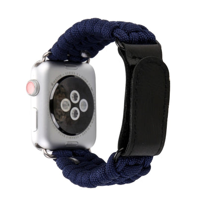 Magic Paste Genuine Leather Umbrella Rope Nylon Wrist Watch Band with Stainless Steel Buckle for Apple Watch Ultra 49mm&Watch Ultra 2 49mm / Series 9&8&7 45mm / SE 3&SE 2&6&SE&5&4 44mm / 3&2&1 42mm(Dark Blue) - Watch Bands by buy2fix | Online Shopping UK | buy2fix