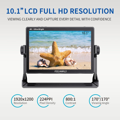 FEELWORLD LUT11H 10.1 Inch Ultra Bright 2000nit DSLR Camera Field Monitor Touch Screen 4K HDMI F970 External Power and Install Kit (US Plug) - On-camera Monitors by FEELWORLD | Online Shopping UK | buy2fix