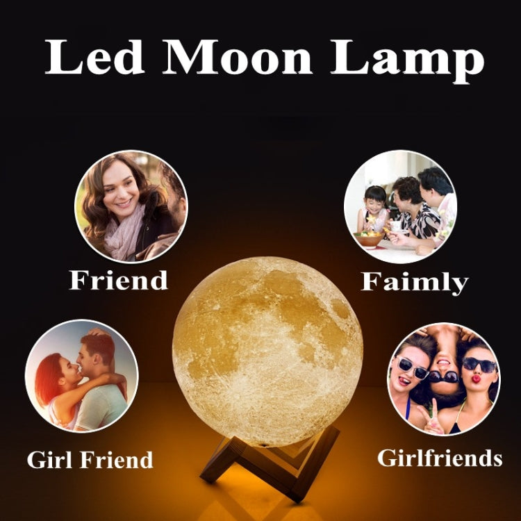 Customized Touch Switch 3-color 3D Print Moon Lamp USB Charging Energy-saving LED Night Light with Wooden Holder Base, Diameter:10cm - Night Lights by buy2fix | Online Shopping UK | buy2fix