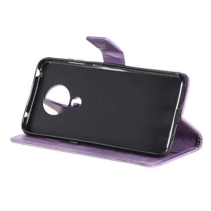For Nokia 5.3 Tree & Cat Pattern Pressed Printing Horizontal Flip PU Leather Case with Holder & Card Slots & Wallet & Lanyard(Lavender) - Nokia Cases by buy2fix | Online Shopping UK | buy2fix