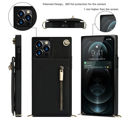 For iPhone 12 Pro Max Cross-body Zipper Square TPU+PU Back Cover Case with Holder & Card Slots & Wallet & Strap(Black) - iPhone 12 Pro Max Cases by buy2fix | Online Shopping UK | buy2fix