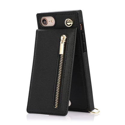 For iPhone SE 2022 / SE 2020 / 8 / 7 Cross-body Zipper Square TPU+PU Back Cover Case with Holder & Card Slots & Wallet & Strap(Black) - iPhone SE 2022 / 2020 / 8 / 7 Cases by buy2fix | Online Shopping UK | buy2fix