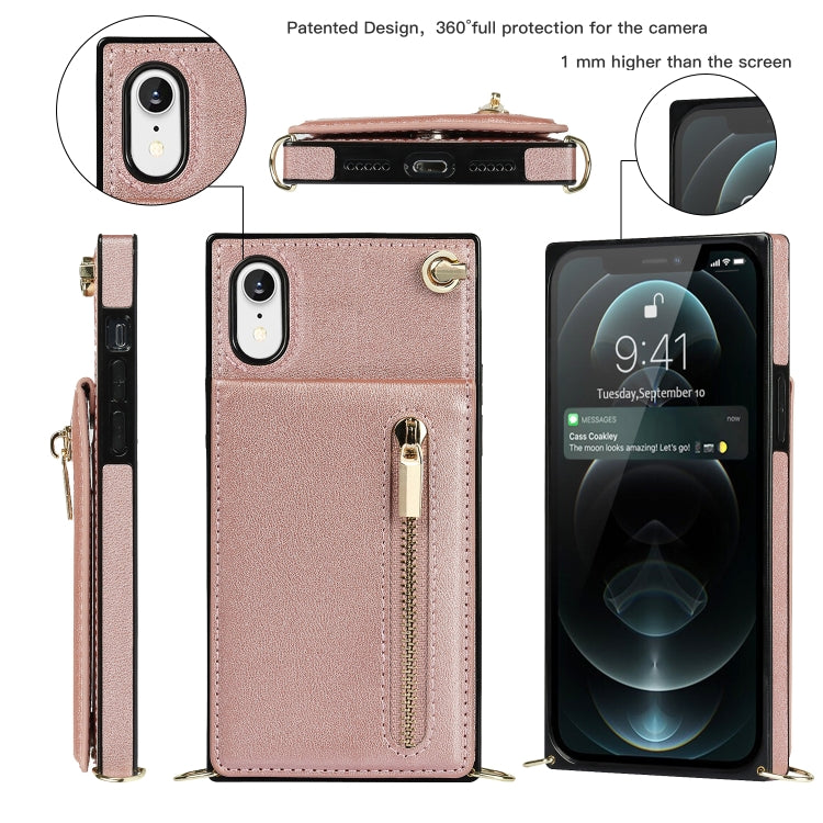 For iPhone XR Cross-body Zipper Square TPU+PU Back Cover Case with Holder & Card Slots & Wallet & Strap(Rose Gold) - More iPhone Cases by buy2fix | Online Shopping UK | buy2fix