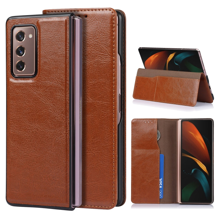 For Samsung Galaxy Z Fold2 5G 2 In 1 Crazy Horse Texture Split Horizontal Flip Leather Case with Holder & Card Slot(Brown) - Galaxy Phone Cases by buy2fix | Online Shopping UK | buy2fix