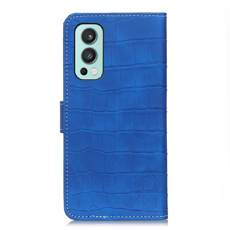 For OnePlus Nord 2 5G Magnetic Crocodile Texture Horizontal Flip Leather Case with Holder & Card Slots & Wallet(Blue) - OnePlus Cases by buy2fix | Online Shopping UK | buy2fix