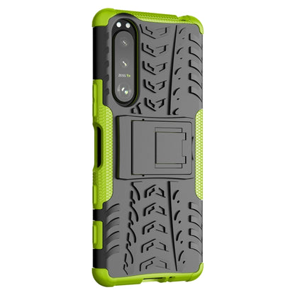 For Sony Xperia 5 III Tire Texture Shockproof TPU+PC Protective Case with Holder(Green) - Sony Cases by buy2fix | Online Shopping UK | buy2fix