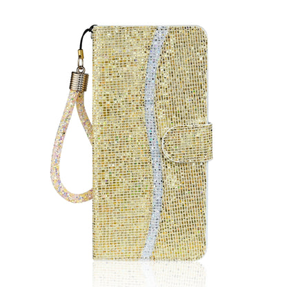 For iPhone 13 Glitter Powder Horizontal Flip Leather Case with Card Slots & Holder & Lanyard(Gold) - iPhone 13 Cases by buy2fix | Online Shopping UK | buy2fix