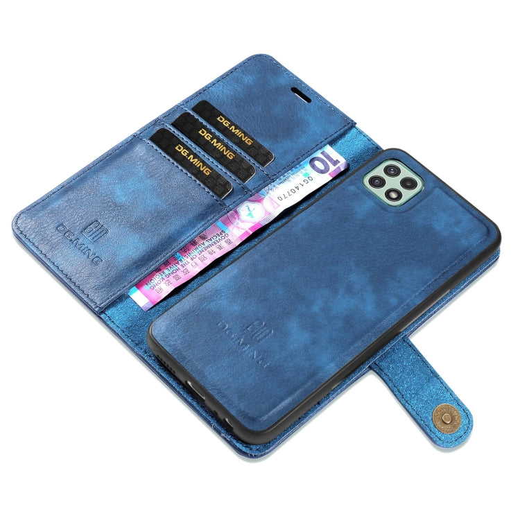 For Samsung Galaxy A22 5G DG.MING Crazy Horse Texture Flip Detachable Magnetic Leather Case with Holder & Card Slots & Wallet(Blue) - Galaxy Phone Cases by DG.MING | Online Shopping UK | buy2fix