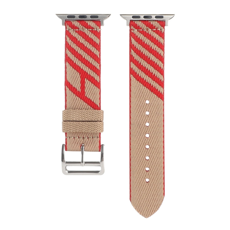 Nylon Single Loop Watch Band For Apple Watch Ultra 49mm&Watch Ultra 2 49mm / Series 9&8&7 45mm / SE 3&SE 2&6&SE&5&4 44mm / 3&2&1 42mm(Red+Khaki) - Watch Bands by buy2fix | Online Shopping UK | buy2fix