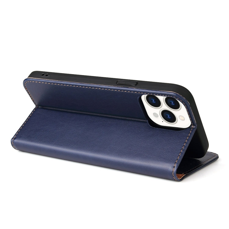 For iPhone 13 Pro Max Fierre Shann PU Leather Texture Horizontal Flip Leather Case with Holder & Card Slots & Wallet (Blue) - iPhone 13 Pro Max Cases by FIERRE SHANN | Online Shopping UK | buy2fix