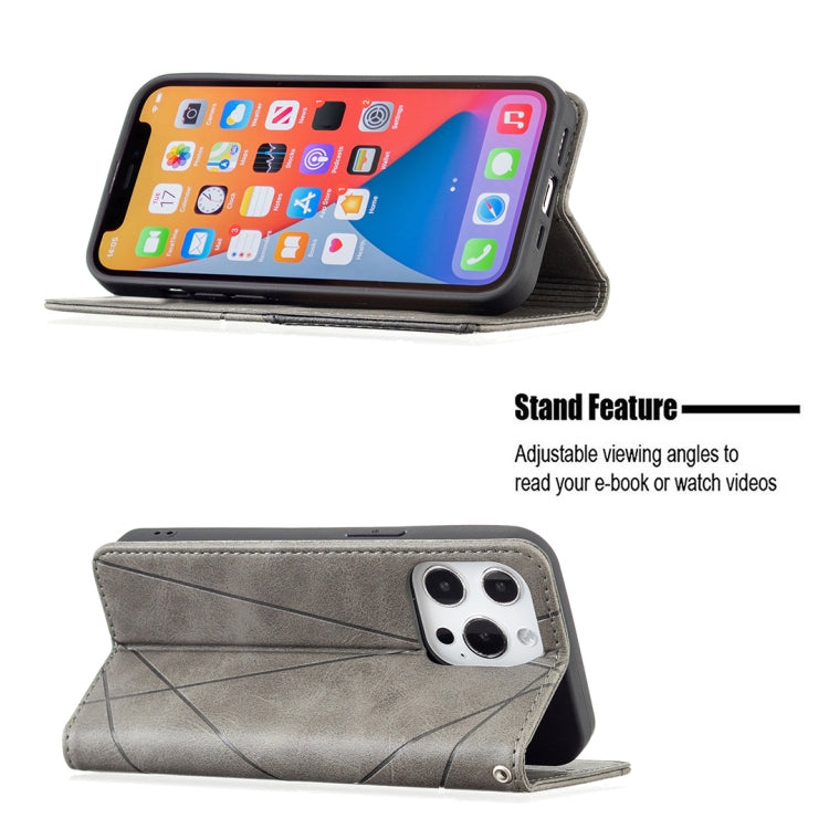 For iPhone 13 Rhombus Texture Horizontal Flip Magnetic Leather Case with Holder & Card Slots(Grey) - iPhone 13 Cases by buy2fix | Online Shopping UK | buy2fix