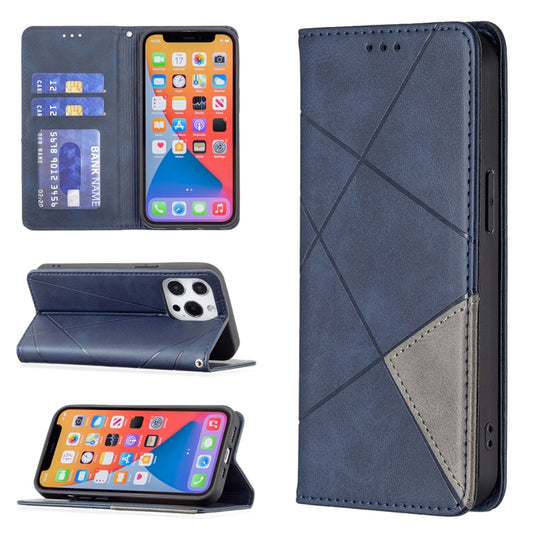 For iPhone 13 Rhombus Texture Horizontal Flip Magnetic Leather Case with Holder & Card Slots(Blue) - iPhone 13 Cases by buy2fix | Online Shopping UK | buy2fix