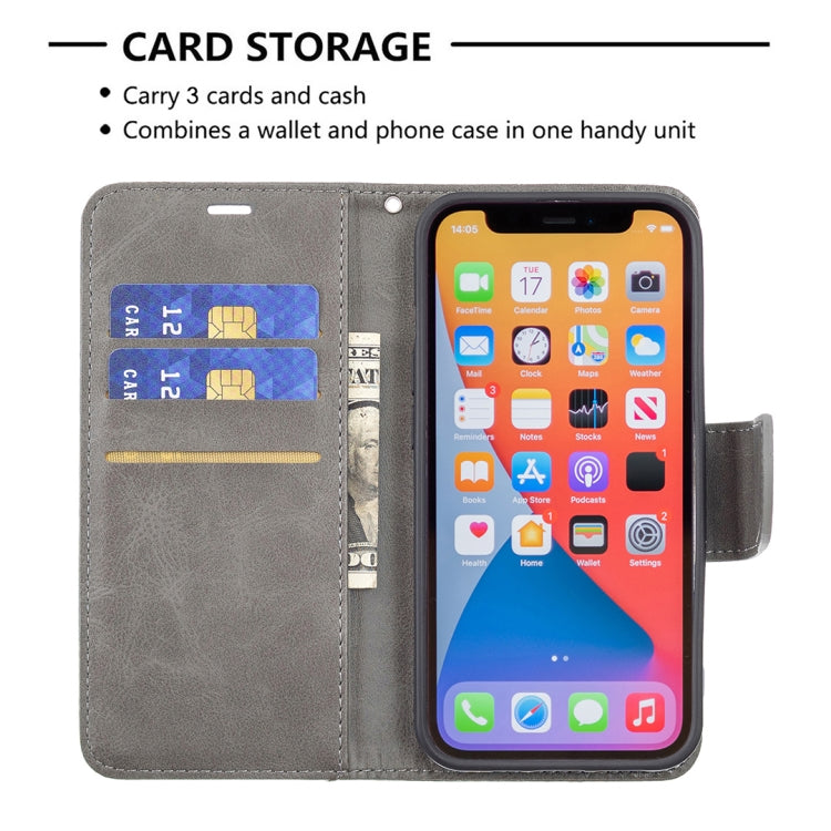 For iPhone 13 Retro Lambskin Texture Pure Color Horizontal Flip PU Leather Case, with Holder & Card Slots & Wallet & Lanyard(Grey) - iPhone 13 Cases by buy2fix | Online Shopping UK | buy2fix