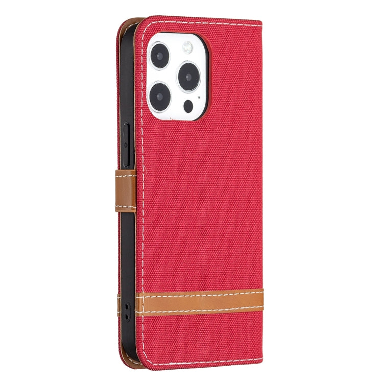 For iPhone 13 Pro Max Color Matching Denim Texture Horizontal Flip Leather Case with Holder & Card Slots & Wallet & Lanyard (Red) - iPhone 13 Pro Max Cases by buy2fix | Online Shopping UK | buy2fix