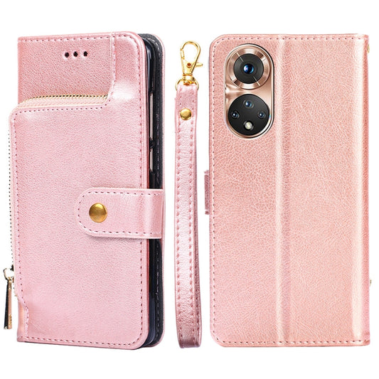 For Honor 50 Zipper Bag PU + TPU Horizontal Flip Leather Case with Holder & Card Slot & Wallet & Lanyard(Rose Gold) - Honor Cases by buy2fix | Online Shopping UK | buy2fix