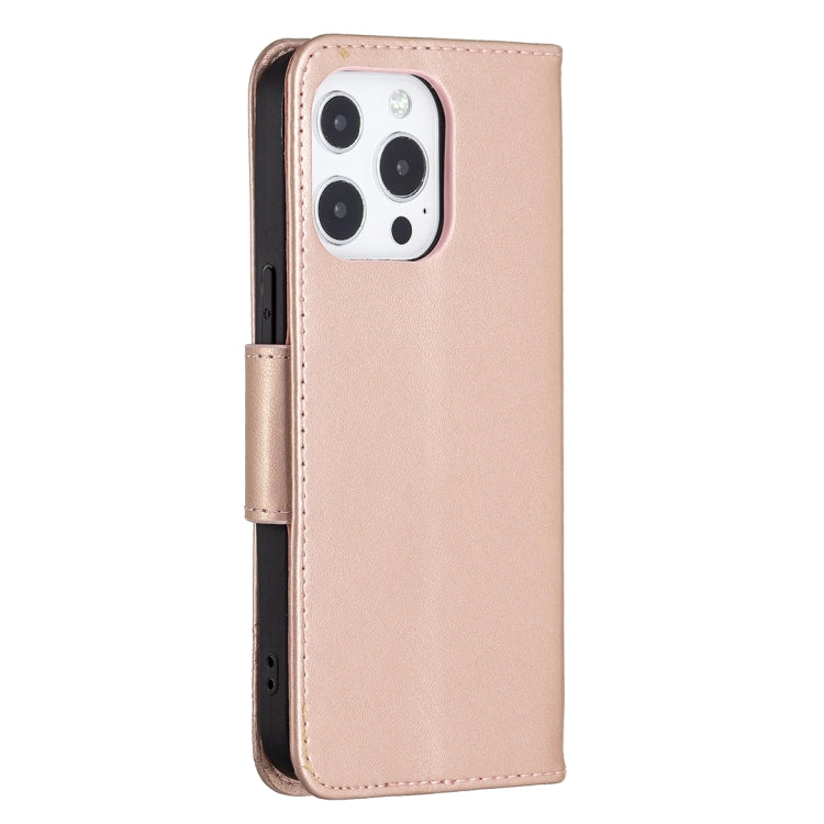 For iPhone 13 Embossing Two Butterflies Pattern Horizontal Flip PU Leather Case with Holder & Card Slot & Wallet & Lanyard(Rose Gold) - iPhone 13 Cases by buy2fix | Online Shopping UK | buy2fix