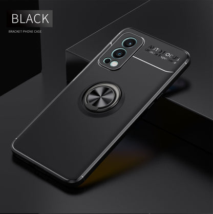 For OnePlus Nord 2 5G Metal Ring Holder 360 Degree Rotating TPU Case(Black) - OnePlus Cases by buy2fix | Online Shopping UK | buy2fix