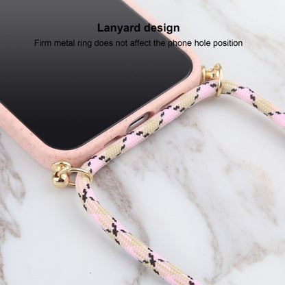 For iPhone 13 mini Wheat Straw Material + TPU Shockproof Case with Neck Lanyard (Pink) - iPhone 13 mini Cases by buy2fix | Online Shopping UK | buy2fix