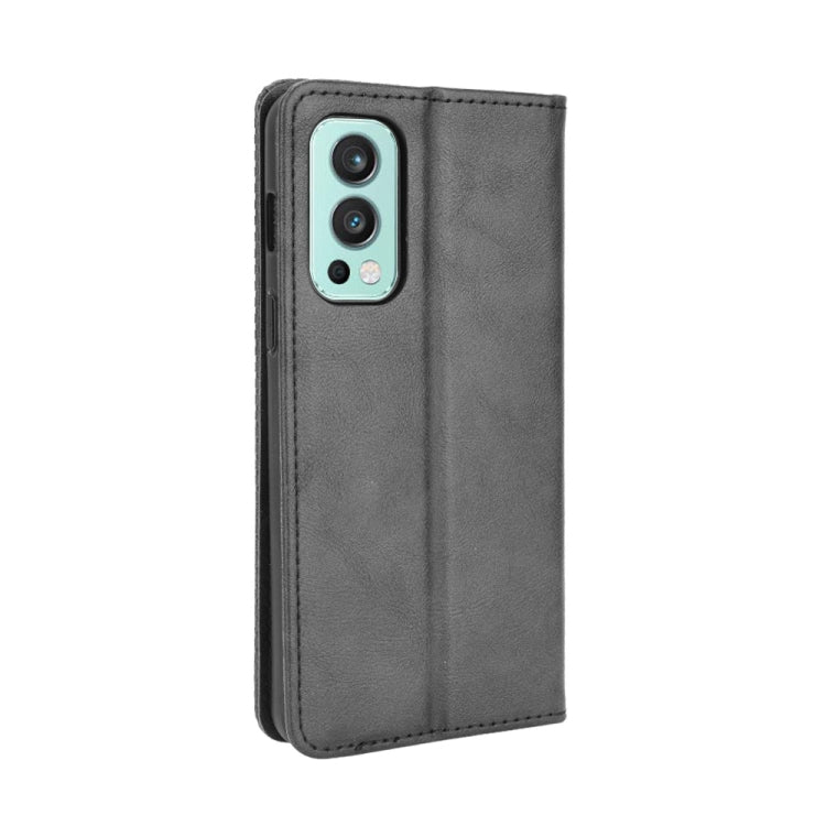 For OnePlus Nord 2 5G Magnetic Buckle Retro Crazy Horse Texture Horizontal Flip Leather Case with Holder & Card Slots & Photo Frame(Black) - OnePlus Cases by buy2fix | Online Shopping UK | buy2fix
