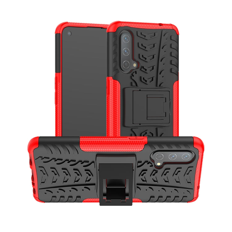 For OnePlus Nord CE 5G Tire Texture Shockproof TPU+PC Protective Case with Holder(Red) - OnePlus Cases by buy2fix | Online Shopping UK | buy2fix