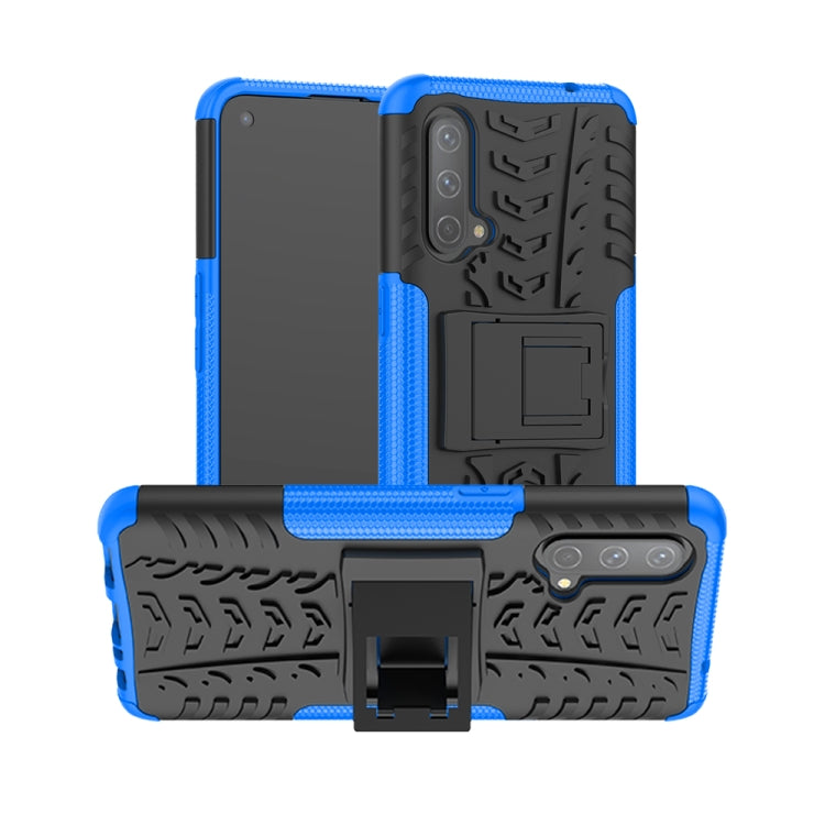 For OnePlus Nord CE 5G Tire Texture Shockproof TPU+PC Protective Case with Holder(Blue) - OnePlus Cases by buy2fix | Online Shopping UK | buy2fix