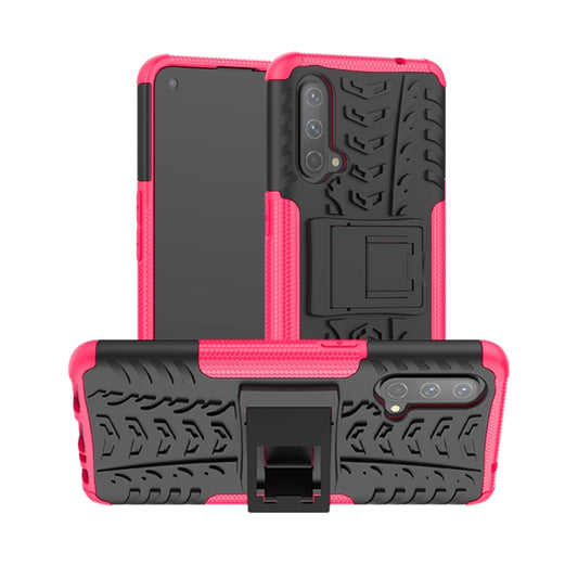 For OnePlus Nord CE 5G Tire Texture Shockproof TPU+PC Protective Case with Holder(Pink) - OnePlus Cases by buy2fix | Online Shopping UK | buy2fix