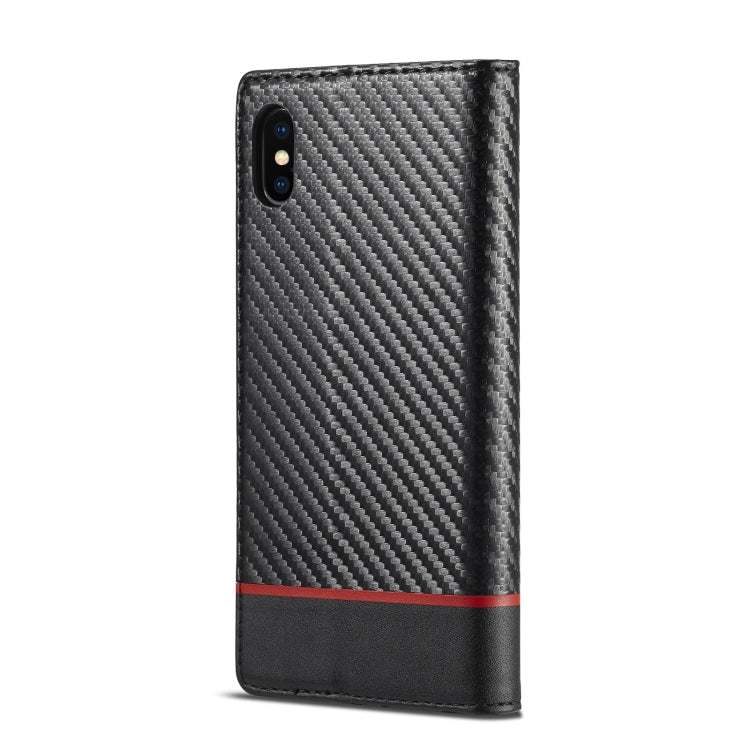 For iPhone X / XS LC.IMEEKE Carbon Fiber PU + TPU Horizontal Flip Leather Case with Holder & Card Slot & Wallet(Horizontal Black) - More iPhone Cases by LC.IMEEKE | Online Shopping UK | buy2fix