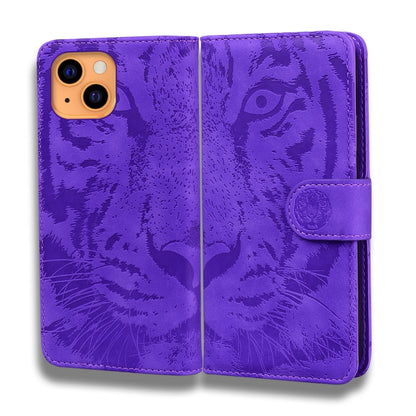 For iPhone 13 Tiger Embossing Pattern Horizontal Flip Leather Case with Holder & Card Slots & Wallet(Purple) - iPhone 13 Cases by buy2fix | Online Shopping UK | buy2fix