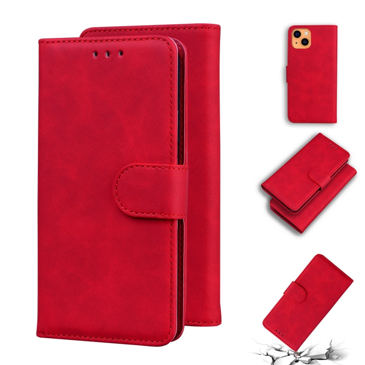 For iPhone 13 Skin Feel Pure Color Horizontal Flip Leather Case with Holder & Card Slots & Wallet(Red) - iPhone 13 Cases by buy2fix | Online Shopping UK | buy2fix