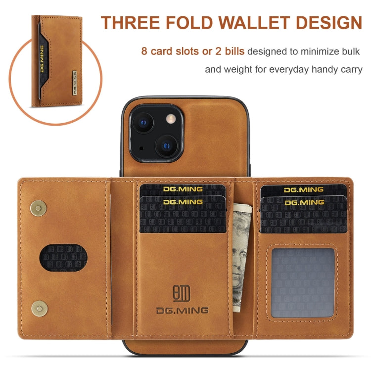 For iPhone 13 mini DG.MING M2 Series 3-Fold Card Bag Shockproof Case with Wallet & Holder Function (Brown) - iPhone 13 mini Cases by DG.MING | Online Shopping UK | buy2fix