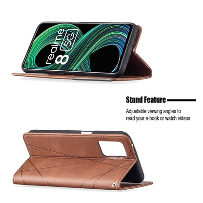 For OPPO Realme 8 5G / V13 Rhombus Texture Horizontal Flip Magnetic Leather Case with Holder & Card Slots(Brown) - Realme Cases by buy2fix | Online Shopping UK | buy2fix