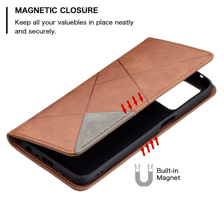 For OPPO Realme 8 5G / V13 Rhombus Texture Horizontal Flip Magnetic Leather Case with Holder & Card Slots(Brown) - Realme Cases by buy2fix | Online Shopping UK | buy2fix