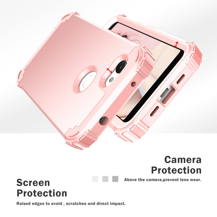 For Google Pixel 3a 3 in 1 Shockproof PC + Silicone Protective Case(Rose Gold) - Google Cases by buy2fix | Online Shopping UK | buy2fix