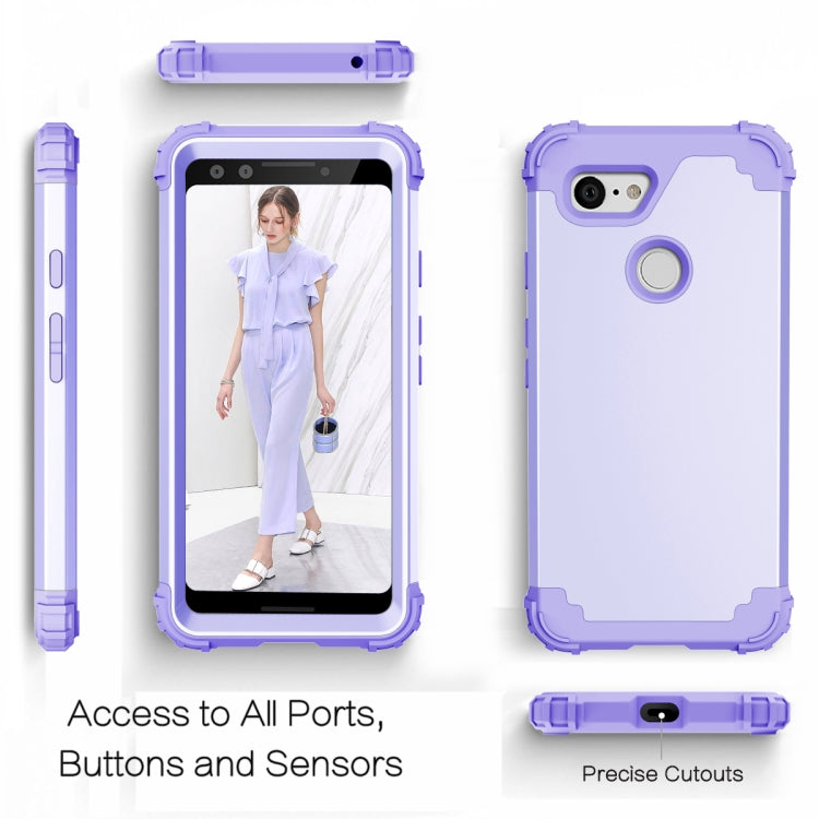 For Google Pixel 3 3 in 1 Shockproof PC + Silicone Protective Case(Purple) - Google Cases by buy2fix | Online Shopping UK | buy2fix