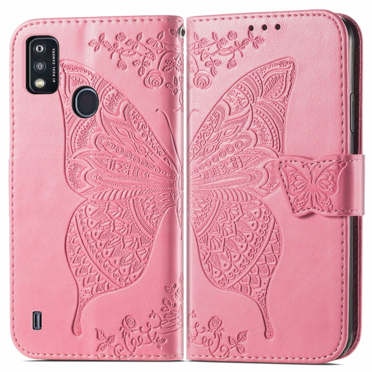 Butterfly Love Flowers Embossed Horizontal Flip Leather Case with Holder & Card Slots & Wallet & Lanyard For ZTE Blade A51(Pink) - ZTE Cases by buy2fix | Online Shopping UK | buy2fix