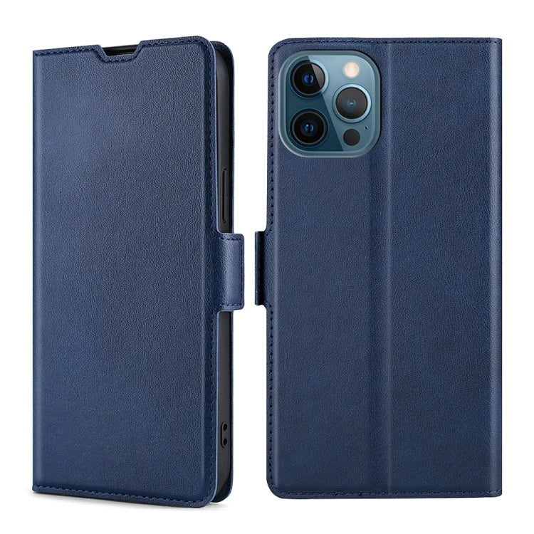 For iPhone 13 Pro Max Ultra-thin Voltage Side Buckle PU + TPU Horizontal Flip Leather Case with Holder & Card Slot (Blue) - iPhone 13 Pro Max Cases by buy2fix | Online Shopping UK | buy2fix