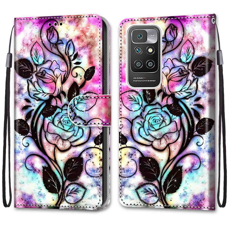 For Xiaomi Redmi 10 Coloured Drawing Cross Texture Horizontal Flip PU Leather Case with Holder & Card Slots & Wallet & Lanyard(Color Bottom Hollow Flower) - Xiaomi Cases by buy2fix | Online Shopping UK | buy2fix