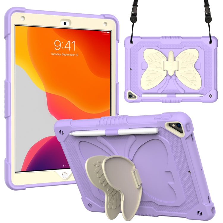 Beige PC + Silicone Anti-drop Protective Case with Butterfly Shape Holder & Pen Slot For iPad 10.2 2021 & 2020 & 2019 / Air 3 10.5 inch(Beige + Light Purple) - iPad 10.2 Cases by buy2fix | Online Shopping UK | buy2fix