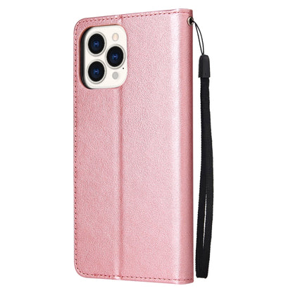 For iPhone 13 Pro Multifunctional Horizontal Flip Leather Case, with Three Card Slot & Holder & Photo Frame & Lanyard (Rose Gold) - iPhone 13 Pro Cases by buy2fix | Online Shopping UK | buy2fix