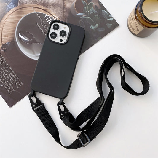 For iPhone 12 mini Elastic Silicone Protective Case with Wide Neck Lanyard (Black) - iPhone 12 mini Cases by buy2fix | Online Shopping UK | buy2fix