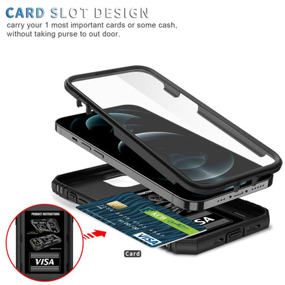 For iPhone 12 / 12 Pro Sliding Camera Cover Design TPU + PC Protective Case with 360 Degree Rotating Holder & Card Slot(Black+Black) - iPhone 12 / 12 Pro Cases by buy2fix | Online Shopping UK | buy2fix