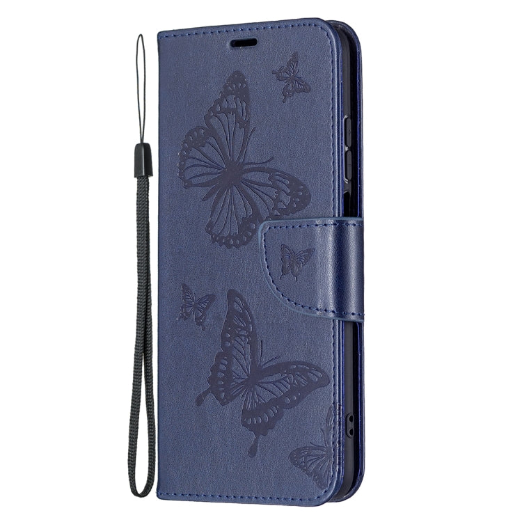 For Xiaomi Redmi 10 Two Butterflies Embossing Pattern Horizontal Flip Leather Case with Holder & Card Slot & Wallet & Lanyard(Dark Blue) - Xiaomi Cases by buy2fix | Online Shopping UK | buy2fix