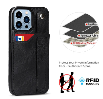 For iPhone 13 Pro Max Crazy Horse Texture Shockproof TPU + PU Leather Case with Card Slot & Wrist Strap Holder (Black) - iPhone 13 Pro Max Cases by buy2fix | Online Shopping UK | buy2fix