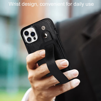 For iPhone 12 Pro Max Crazy Horse Texture Shockproof TPU + PU Leather Case with Card Slot & Wrist Strap Holder(Black) - iPhone 12 Pro Max Cases by buy2fix | Online Shopping UK | buy2fix