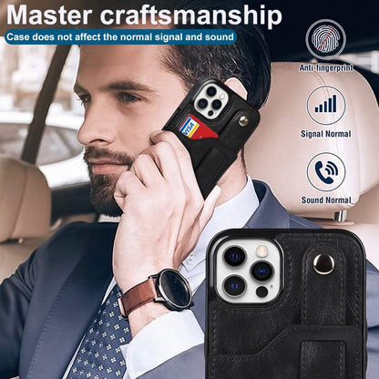 For iPhone 12 Pro Max Crazy Horse Texture Shockproof TPU + PU Leather Case with Card Slot & Wrist Strap Holder(Black) - iPhone 12 Pro Max Cases by buy2fix | Online Shopping UK | buy2fix