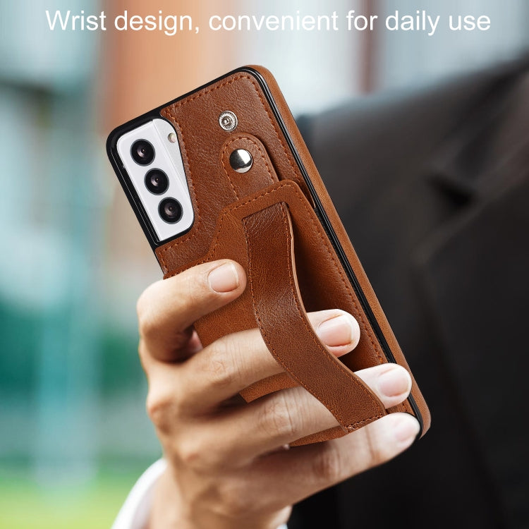 For Samsung Galaxy S21 5G Crazy Horse Texture Shockproof TPU + PU Leather Case with Card Slot & Wrist Strap Holder(Brown) - Galaxy S21 5G Cases by buy2fix | Online Shopping UK | buy2fix