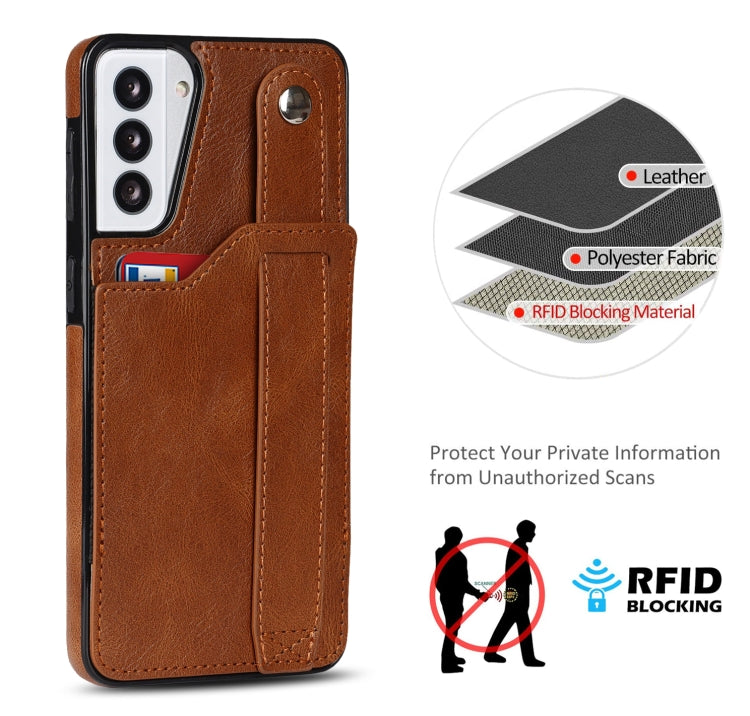 For Samsung Galaxy S21+ 5G Crazy Horse Texture Shockproof TPU + PU Leather Case with Card Slot & Wrist Strap Holder(Brown) - Galaxy S21+ 5G Cases by buy2fix | Online Shopping UK | buy2fix