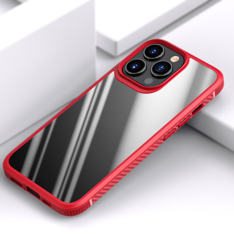 For iPhone 13 MG Series Carbon Fiber TPU + Clear PC Four-corner Airbag Shockproof Case Pro(Red) - iPhone 13 Cases by buy2fix | Online Shopping UK | buy2fix