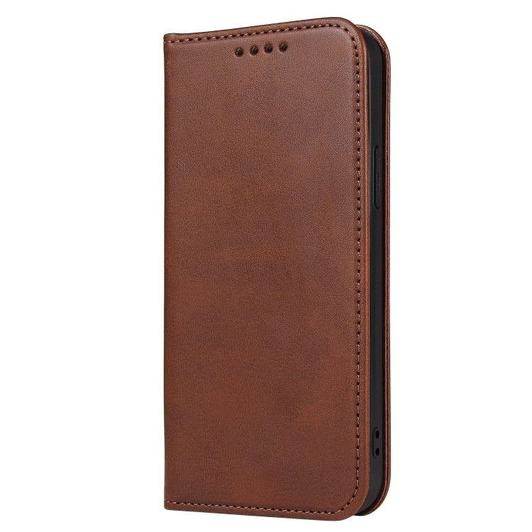 For iPhone 12 / 12 Pro Calf Texture Magnetic Horizontal Flip Leather Case with Holder & Card Slots & Wallet(Brown) - iPhone 12 / 12 Pro Cases by buy2fix | Online Shopping UK | buy2fix